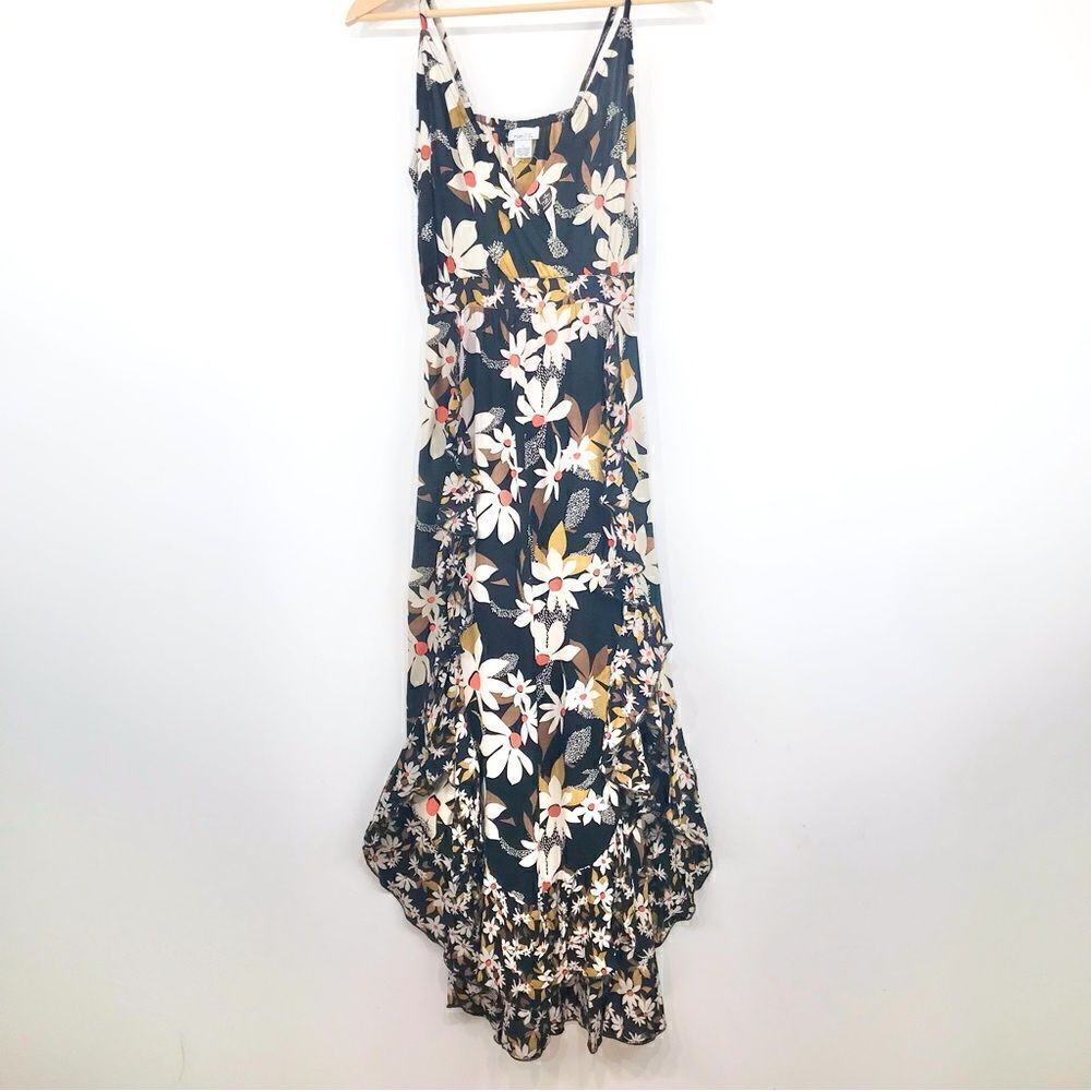 Rue 21 Black Cream Floral Wrap Top Strappy Ruffled Maxi Dress